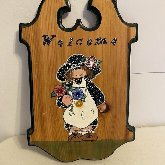 Handmade Other - Y2K 2000s Original Art Hand Painted Girl w/ Flowers Welcome Sign Wall Decor